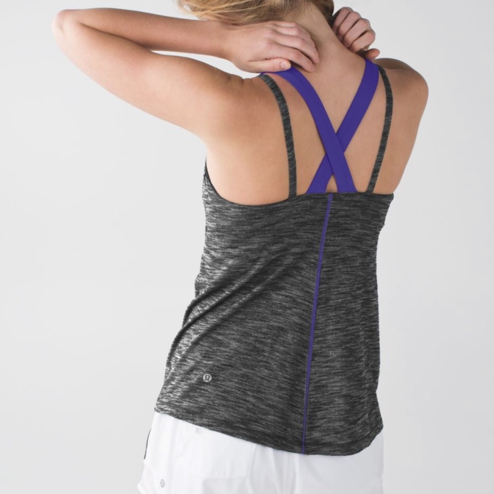 Lululemon Run For Gold Tank Top Heathered Black Iris Flower Purple